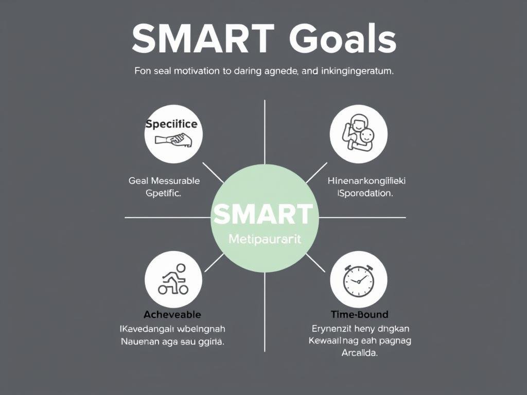 Infografis tentang teknik SMART goal-setting untuk menjaga motivasi olahraga Infografis tentang teknik SMART goal-setting untuk menjaga motivasi olahraga
