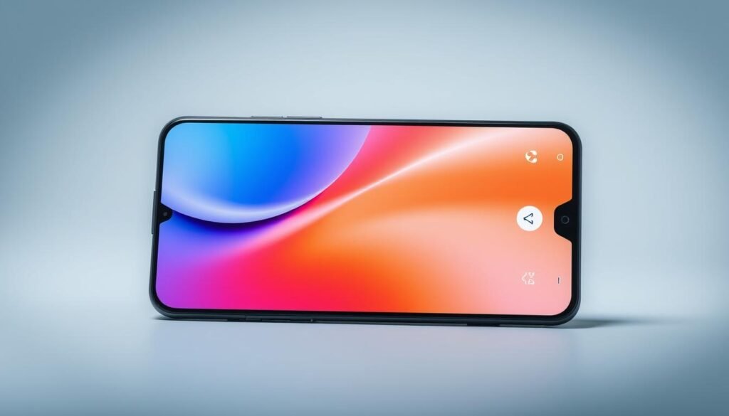 A dynamic, high-refresh-rate Android UI, showcasing a sleek, streamlined interface with seamless animations and crisp, responsive controls. The scene depicts a smartphone display against a clean, minimalist background, with a subtle metallic accent hinting at the device's premium construction. Bright, diffused lighting illuminates the screen, highlighting the vibrant colors and smooth transitions as the UI elements dance across the display. The composition emphasizes the screen's edge-to-edge design, creating a sense of immersion and focus on the user experience. Technical details, such as the phone's orientation and camera angle, are carefully considered to showcase the smooth, high-refresh-rate performance.